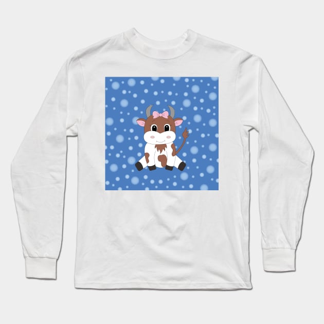 cute cartoon cow Long Sleeve T-Shirt by Ulka.art